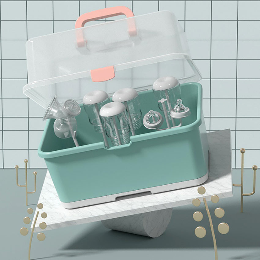 Portable Baby Bottle Drying Rack Space Saver Dust-Proof Nursing Bottle Storage Box