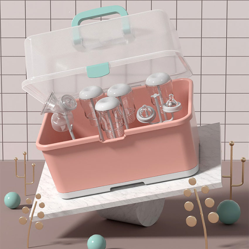 Portable Baby Bottle Drying Rack Space Saver Dust-Proof Nursing Bottle Storage Box