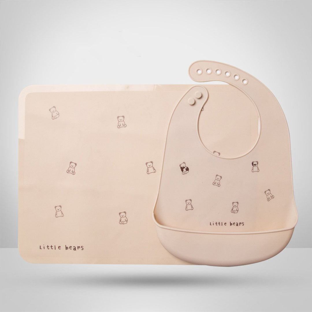 Baby waterproof eating bib mat set