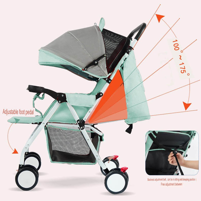 Flagship Two-way Implementation Cartoon ear Full Roof White Tube-3 Edition Baby Stroller