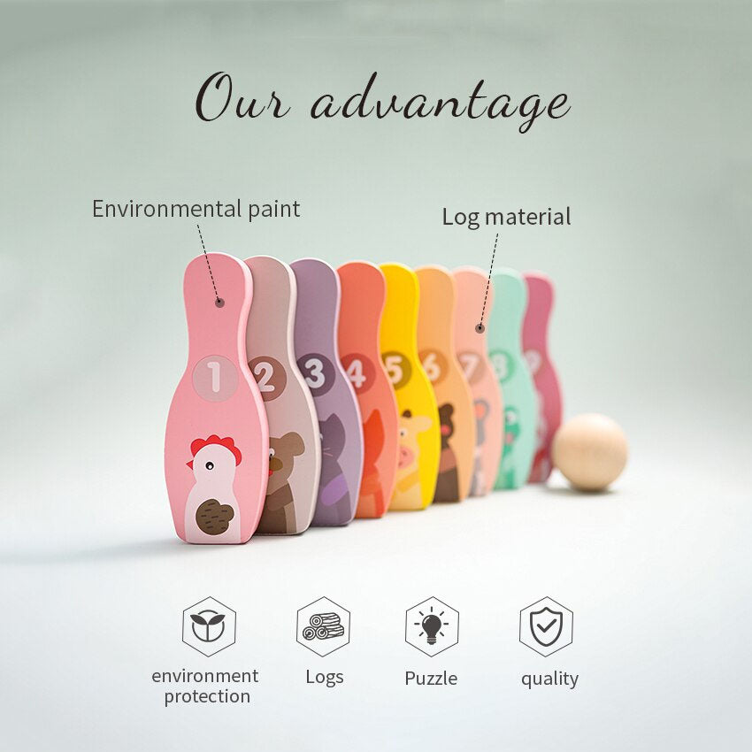 Wooden Animal Bowling Toy