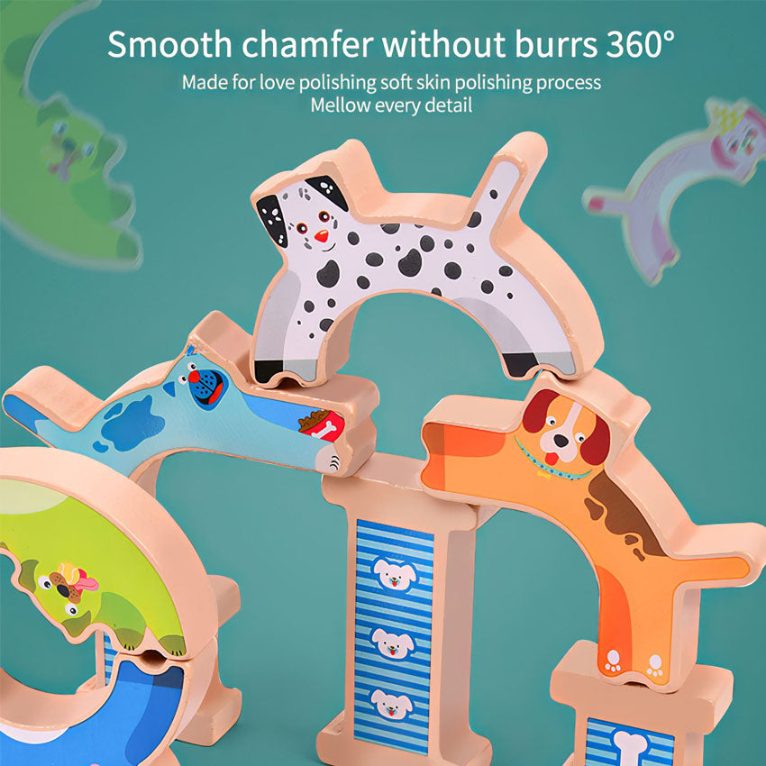 Puppy stacking high building blocks balancing toy