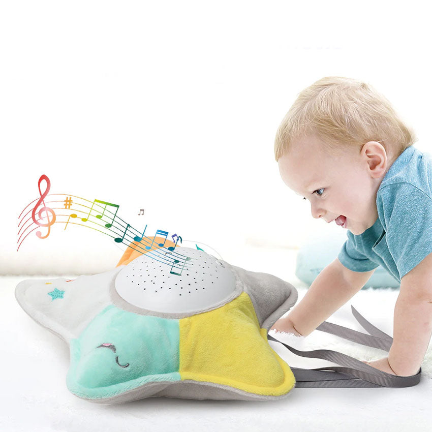 Five-pointed star projection lamp baby soothing light-emitting music plush toy